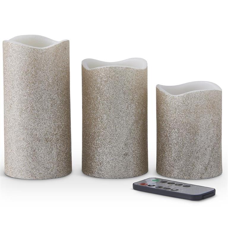 Champagne Glitter LED Wax Pillar Candle