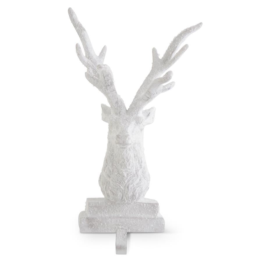 12" White Glittered Deer Stocking Holder