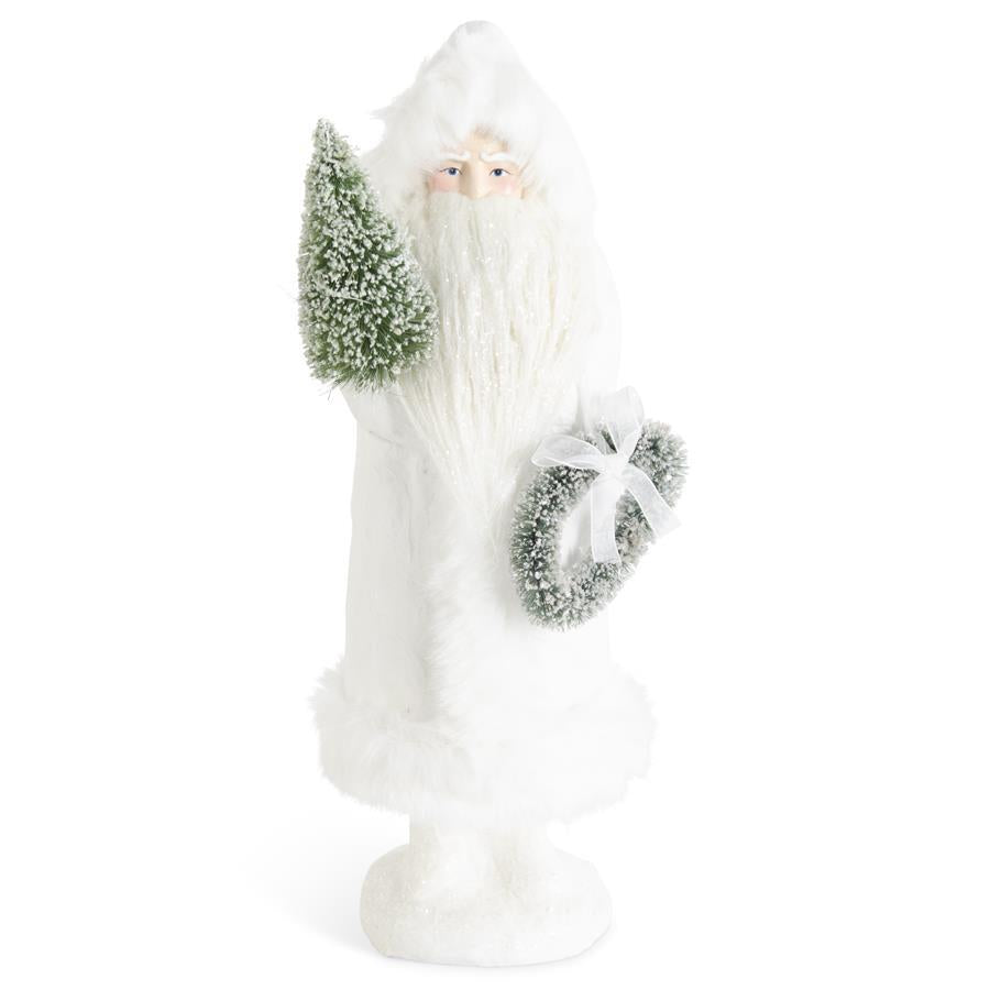 16.5 Inch Glittered Cream Fur Trimmed Santa w/Wreath & Tree