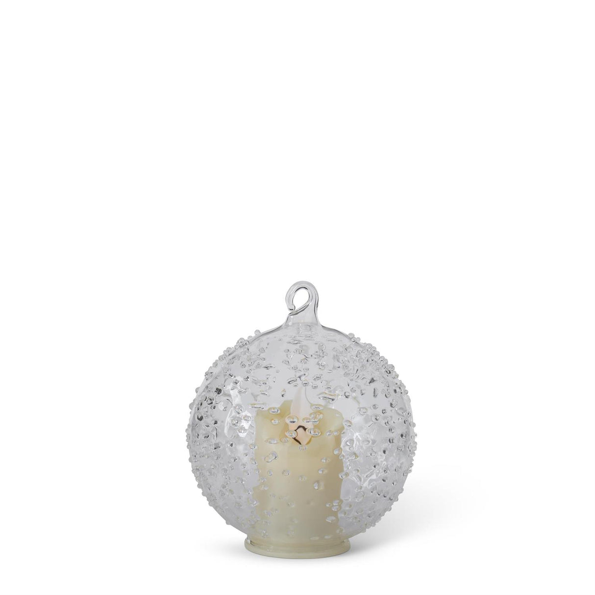 3.75 Inch LED Textured Clear Glass Ornament w/Timer