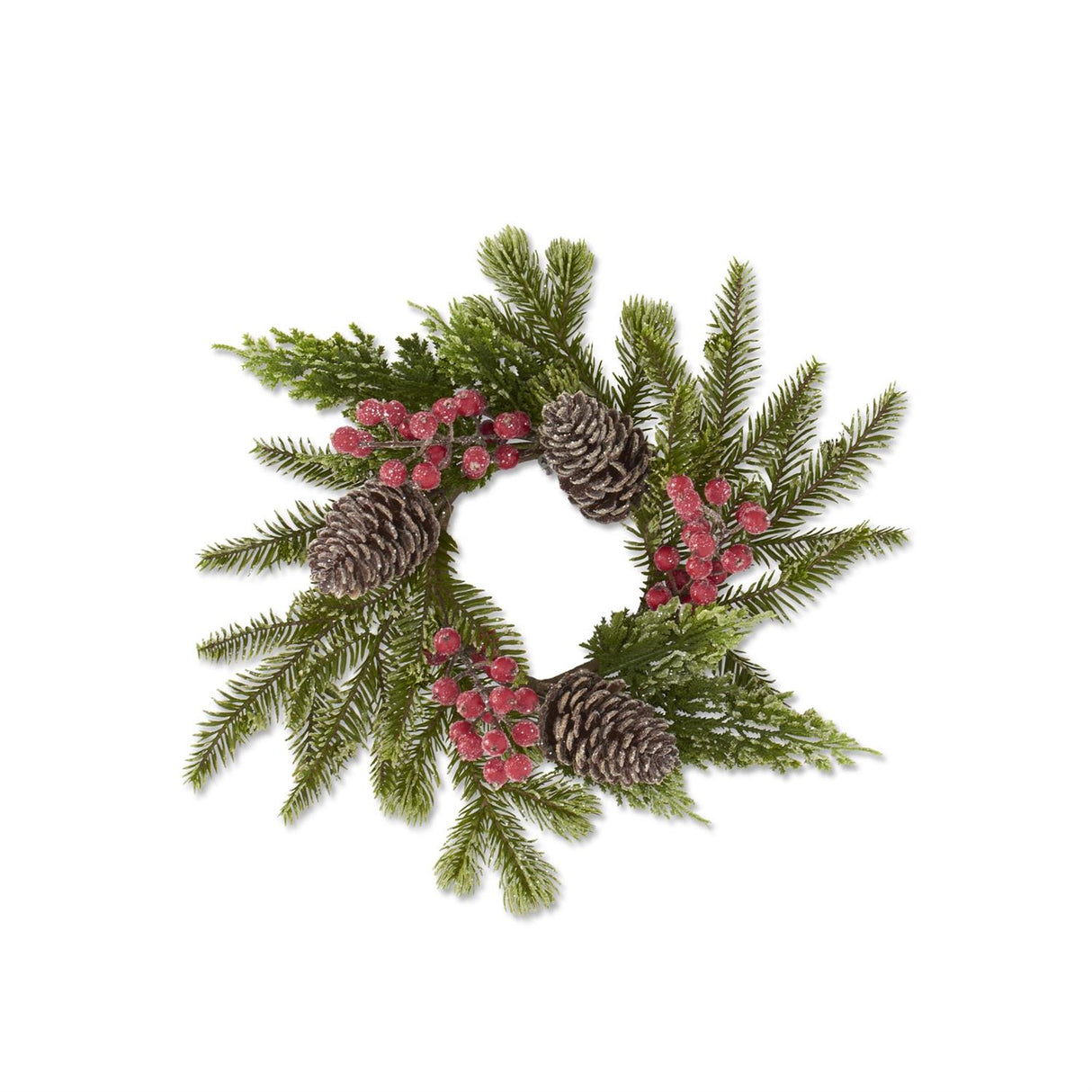 13 Inch Glittered Icy Mixed Pine Candle Ring w/