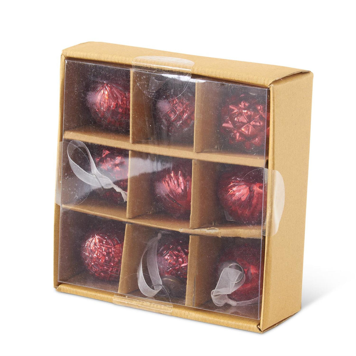 Box of 9 Mini Red Mercury Glass Ornaments