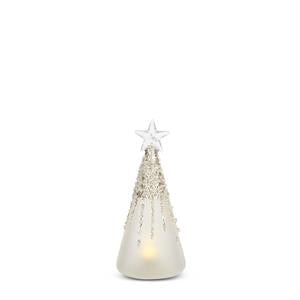 3 Frosted & Beaded Glass LED Trees w/Timer