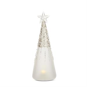 3 Frosted & Beaded Glass LED Trees w/Timer