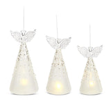 3 Frosted & Beaded Glass LED Angels w/Timer