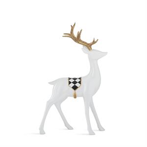2 Gold Antler Glossy White Resin Deer's W/Harlequin Banners