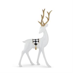 2 Gold Antler Glossy White Resin Deer's W/Harlequin Banners