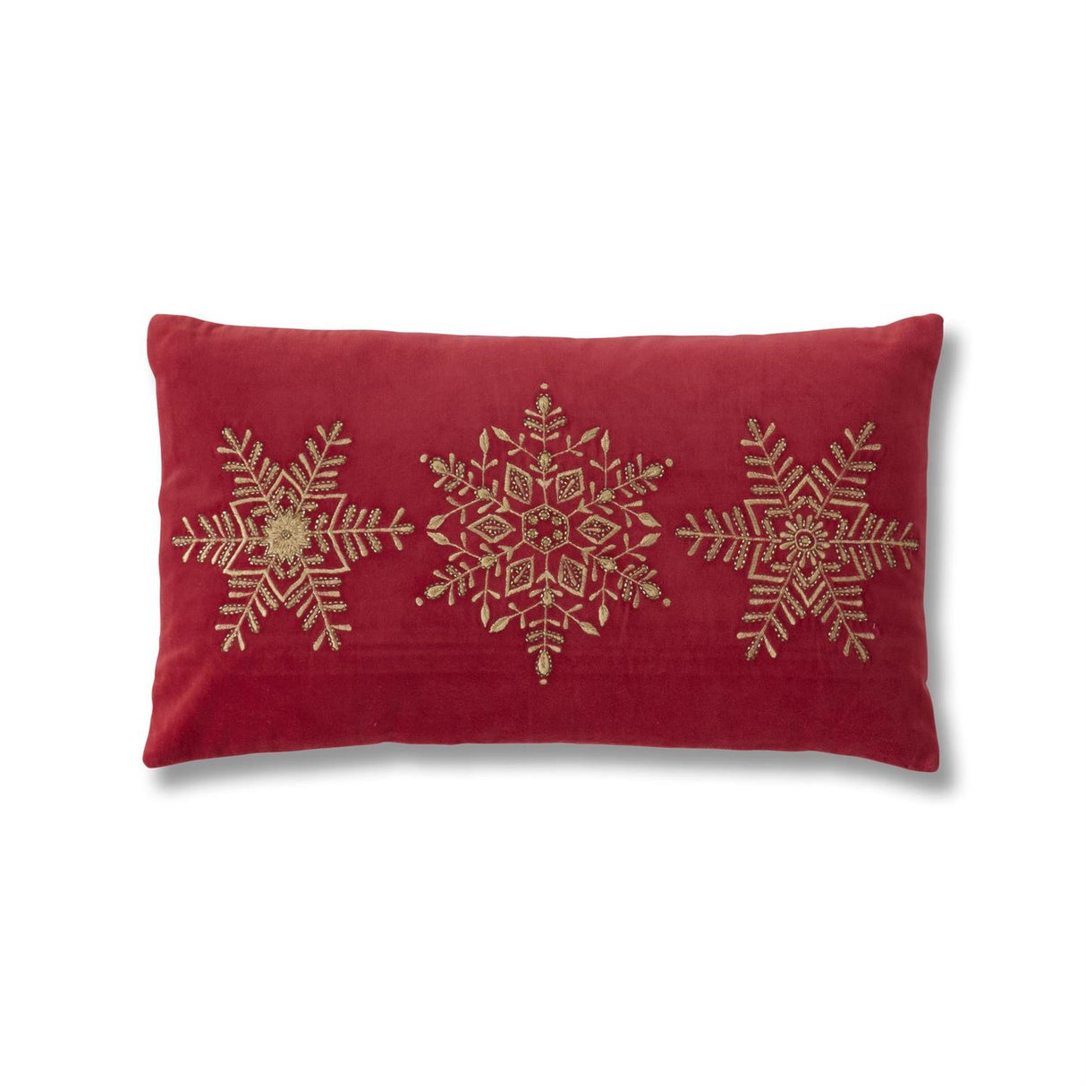 24 Inch Gold Embroidered & Beaded Snowflake Red