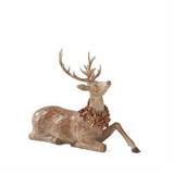 2 Resin Faux Woodgrain Deer w/Gold Wreaths