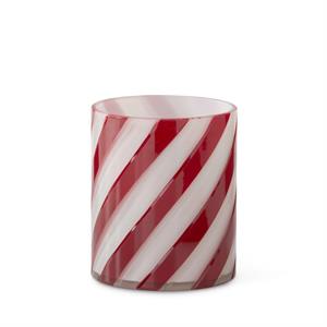 3 Red & White Glass Swirl Containers