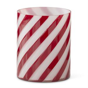 3 Red & White Glass Swirl Containers