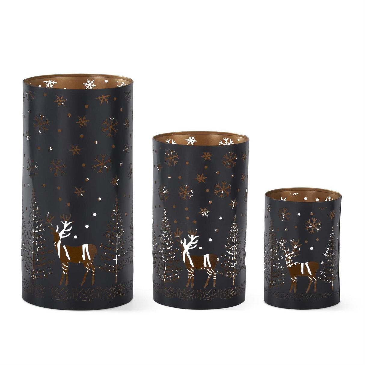 Black Metal Cutout Votives w/Trees & Deer