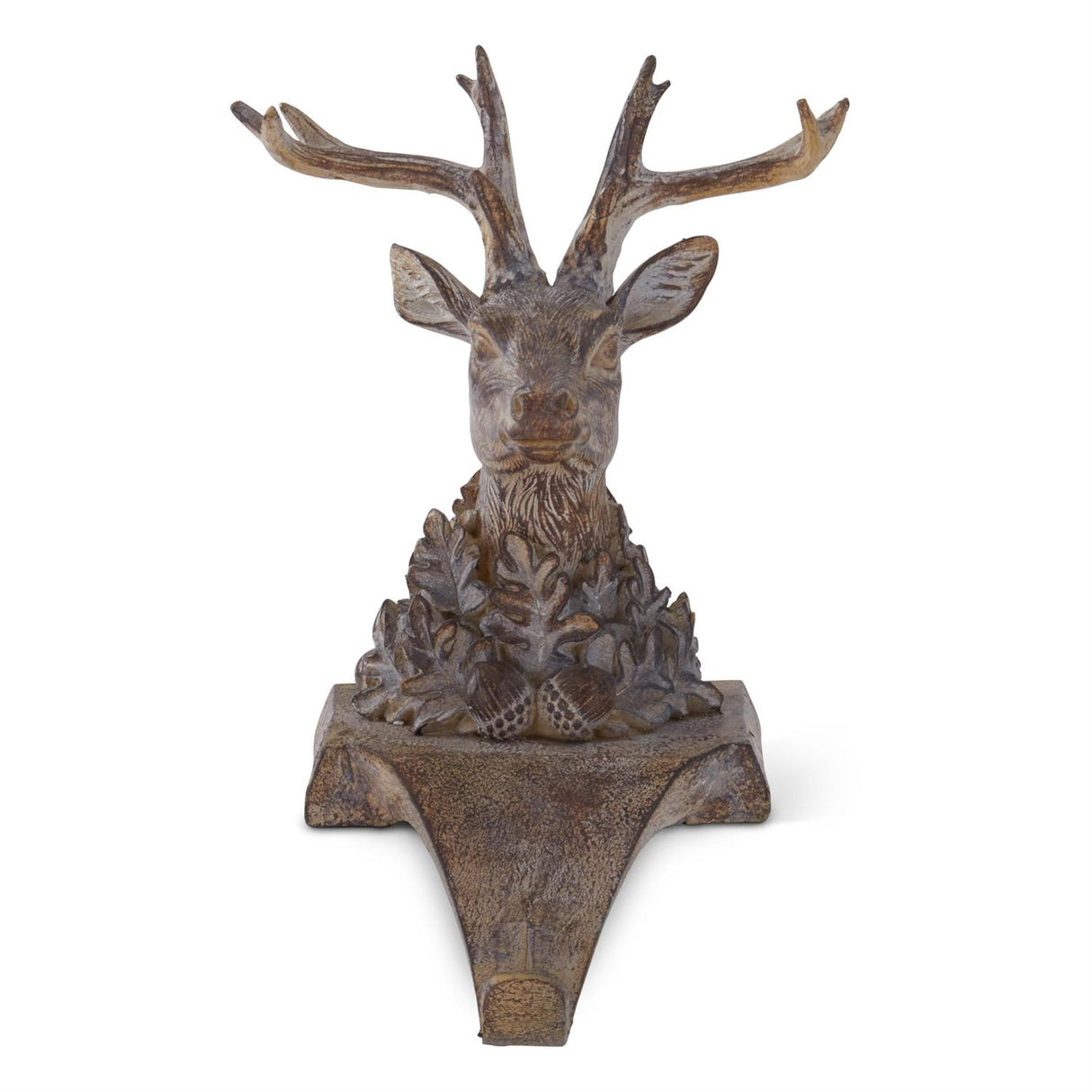 9.5 Inch Resin Faux Woodgrain Deer Bust Stocking Holder