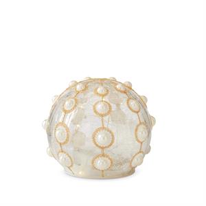 3 Clear Glass & Gold Glitter w/Pearls LED Globes w/Timers