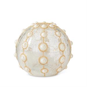 3 Clear Glass & Gold Glitter w/Pearls LED Globes w/Timers