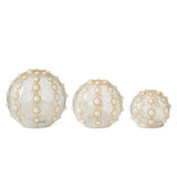 3 Clear Glass & Gold Glitter w/Pearls LED Globes w/Timers