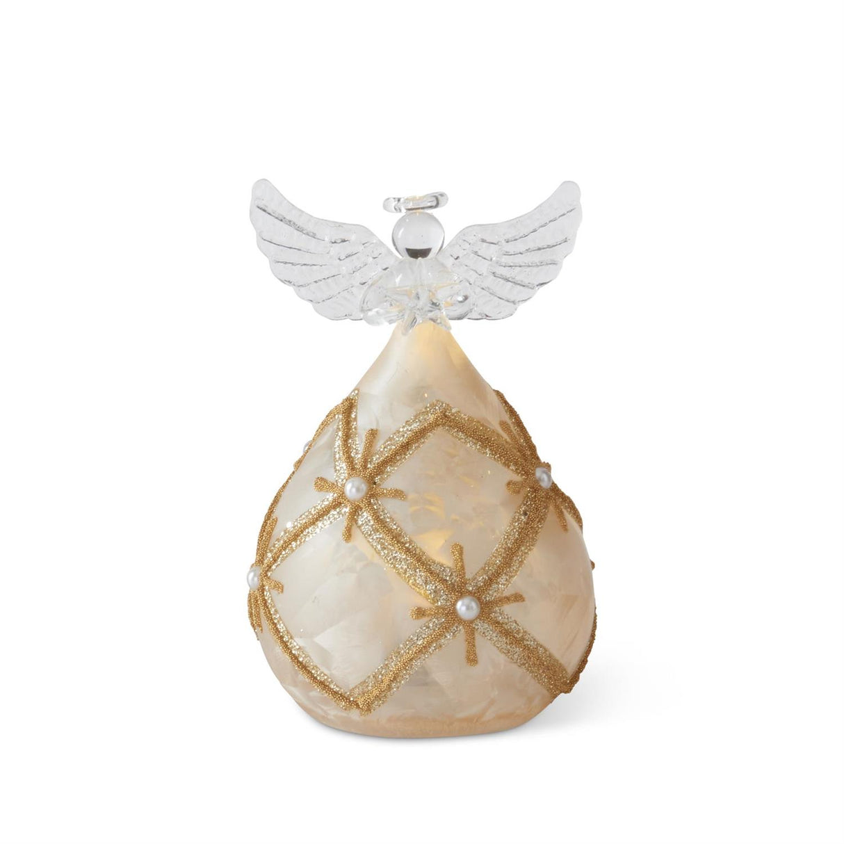 5 Inch Gold & Pearl LED Angel Holding Star w/Timer
