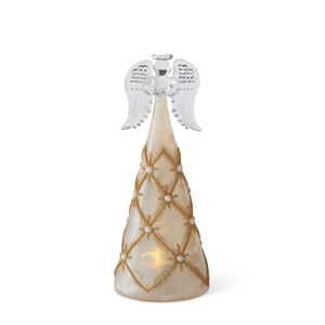 3 Gold & Pearl LED Tall Angels w/Timers