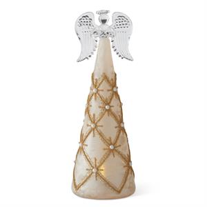 3 Gold & Pearl LED Tall Angels w/Timers
