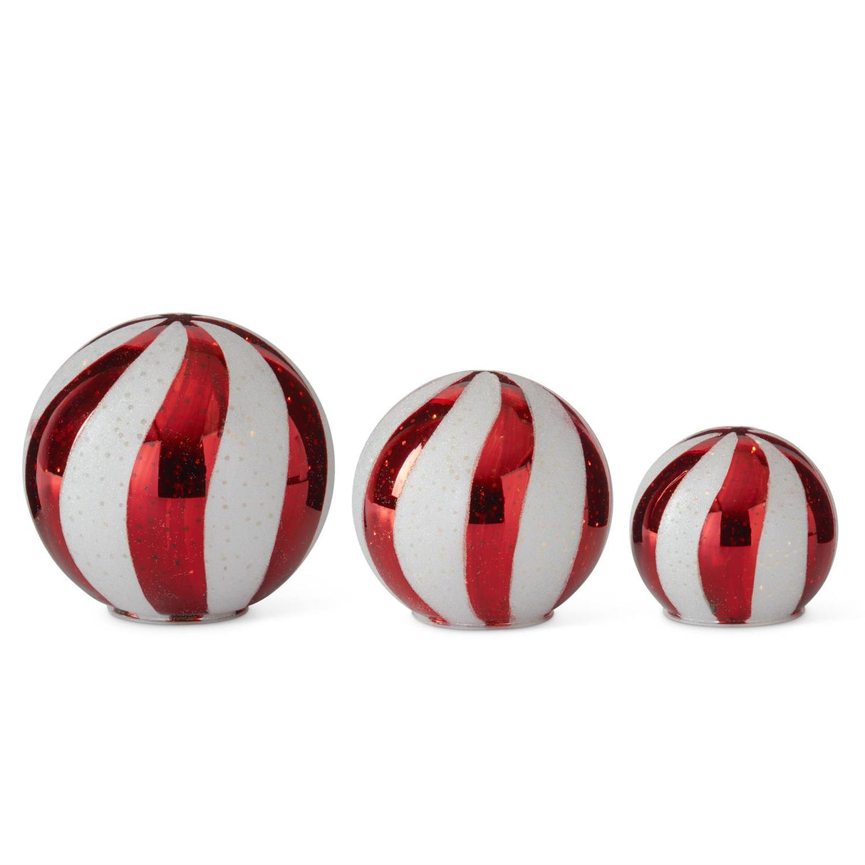 Red & White Swirl Striped LED Globes w/Tim