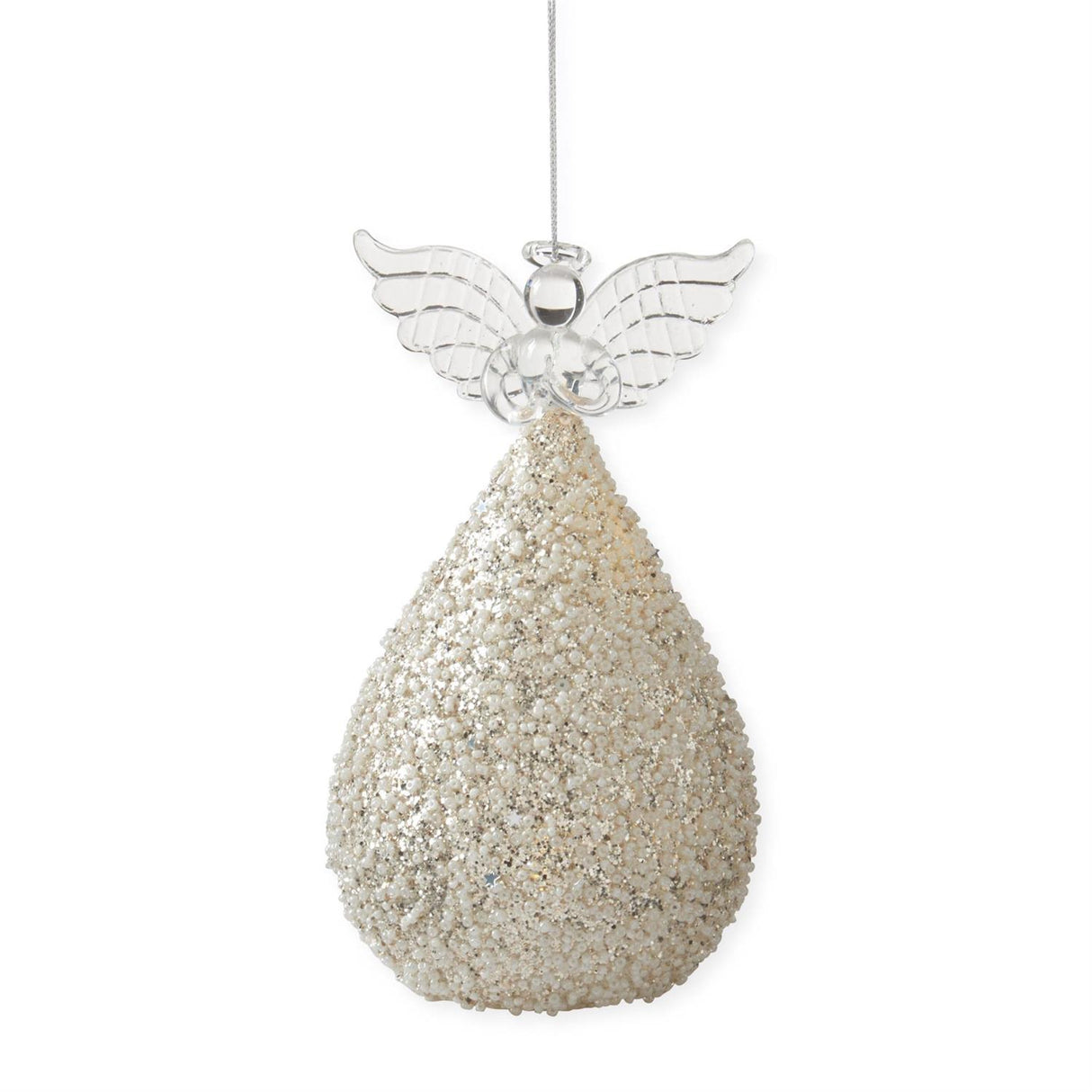 7 Inch Gold Glittered & White Seed Bead LED Angel Ornament w/Timer
