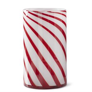 Red & White Swirl Stripe Cylinder Blown Glass