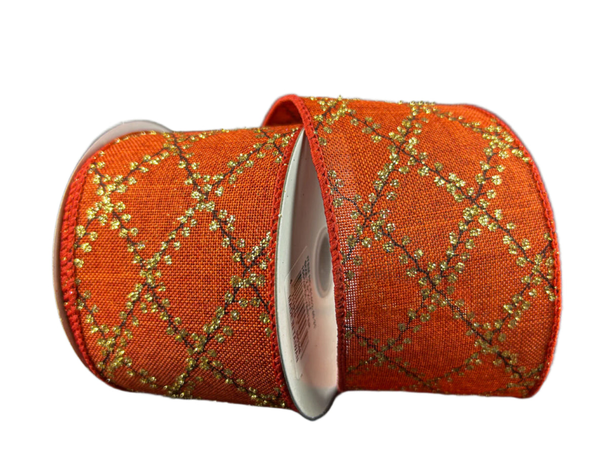 Rust + Gold Glitter Diamond Terrace Ribbon -  2.5" x 10y