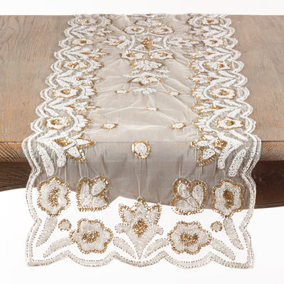 72" Hand Beaded Design Runner - Gold