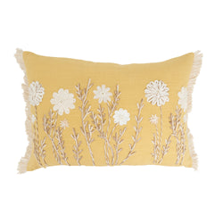 Embroidered Floral Pillow - Yellow