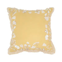 Embroidered Floral Pillow -Yellow