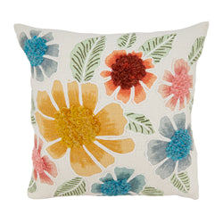 Embroidered Floral Pillow - Down Filled