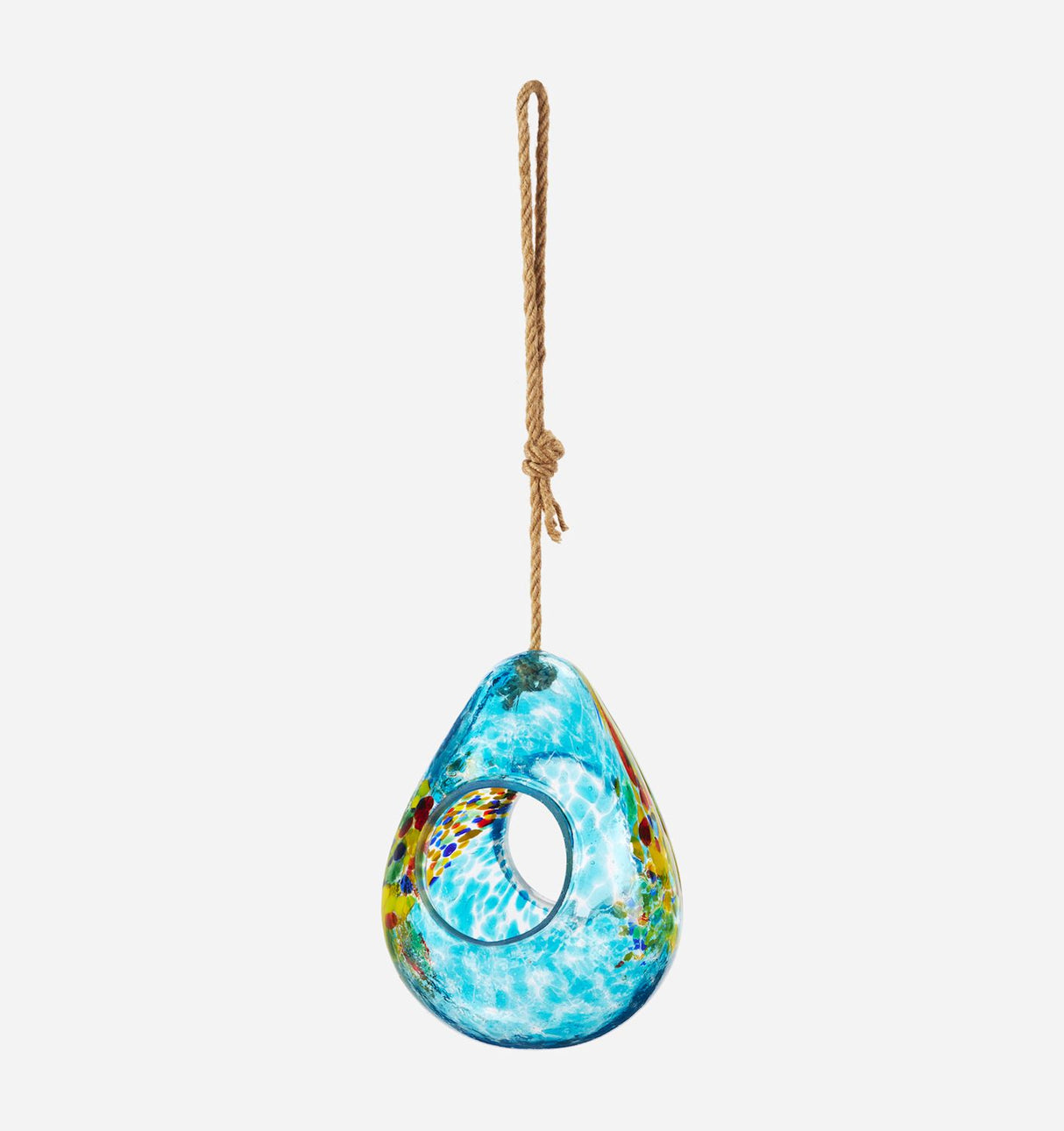 Pear Shaped Glass Birdfeeder, Blue