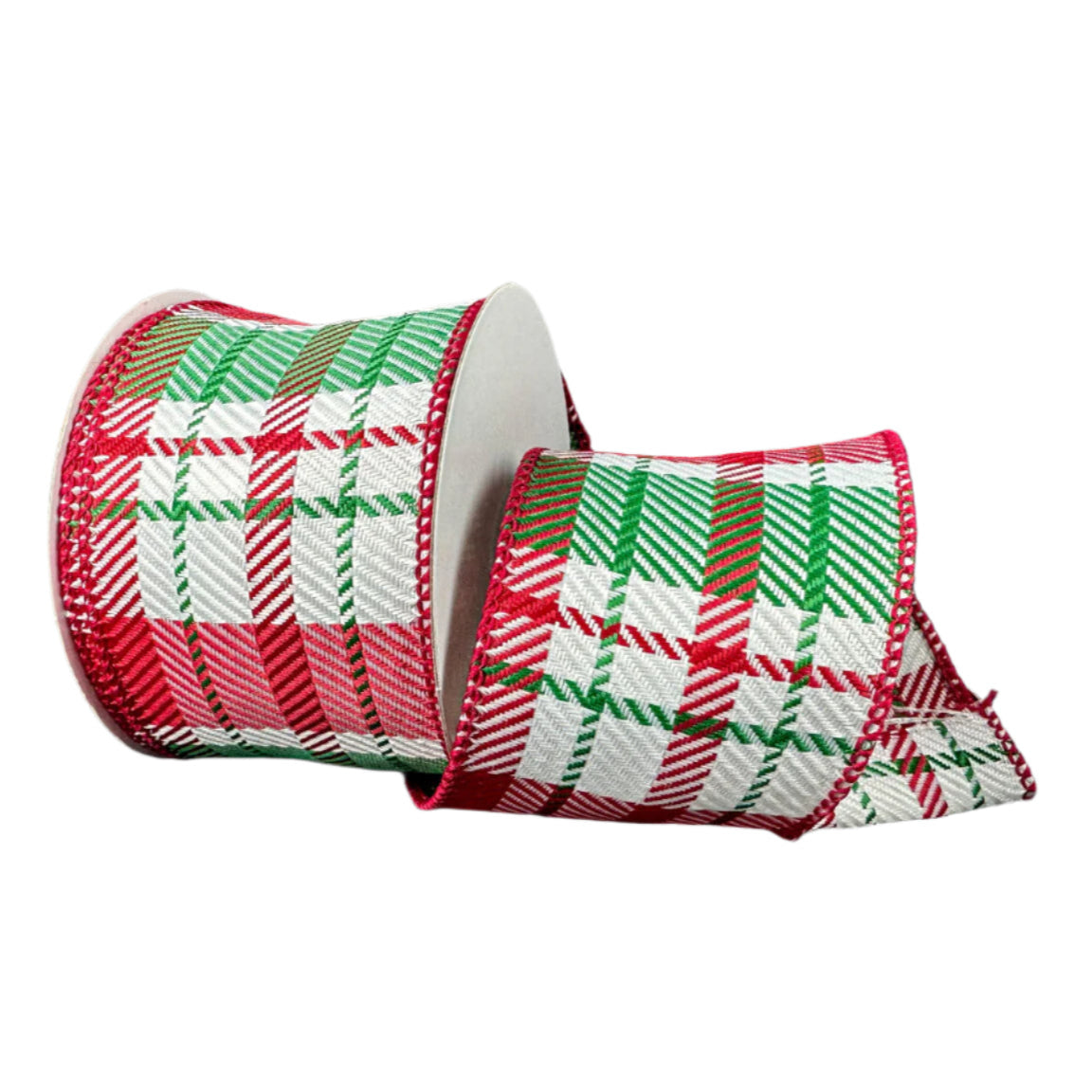 Red +- Emerald + White Christmas Plaid Ribbon -  2.5" x 10y