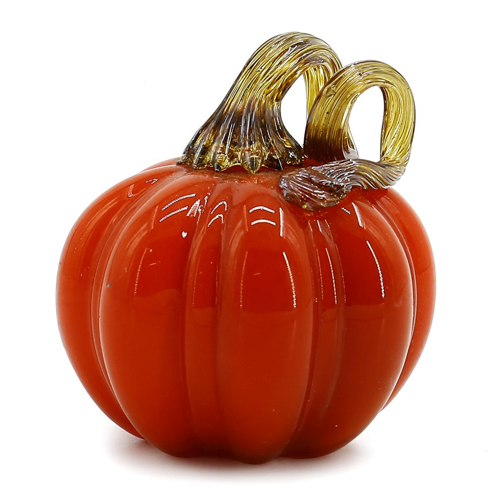 4.3" - Glass Pumpkin With Curly Stem