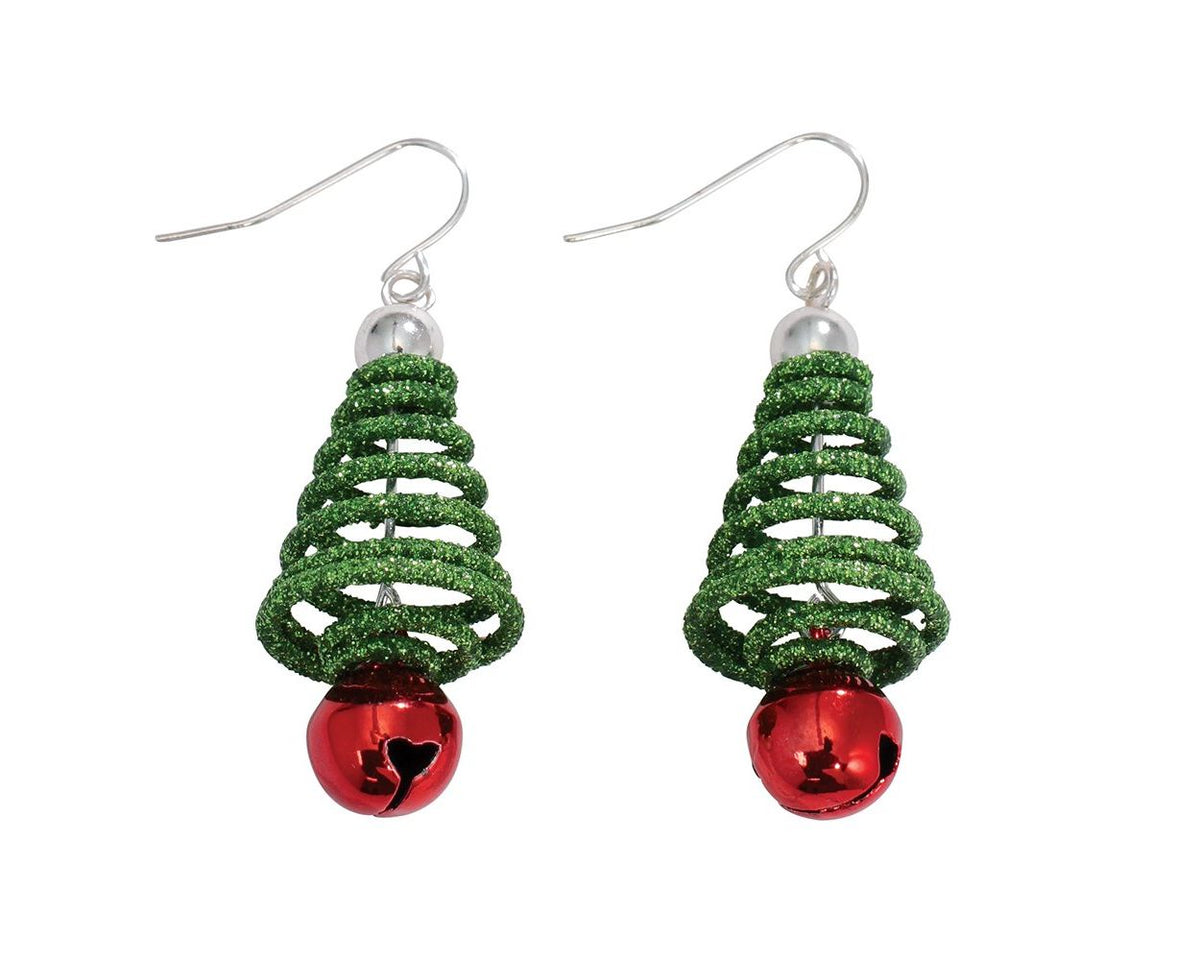 Earrings-Green Tree Red Jingle
