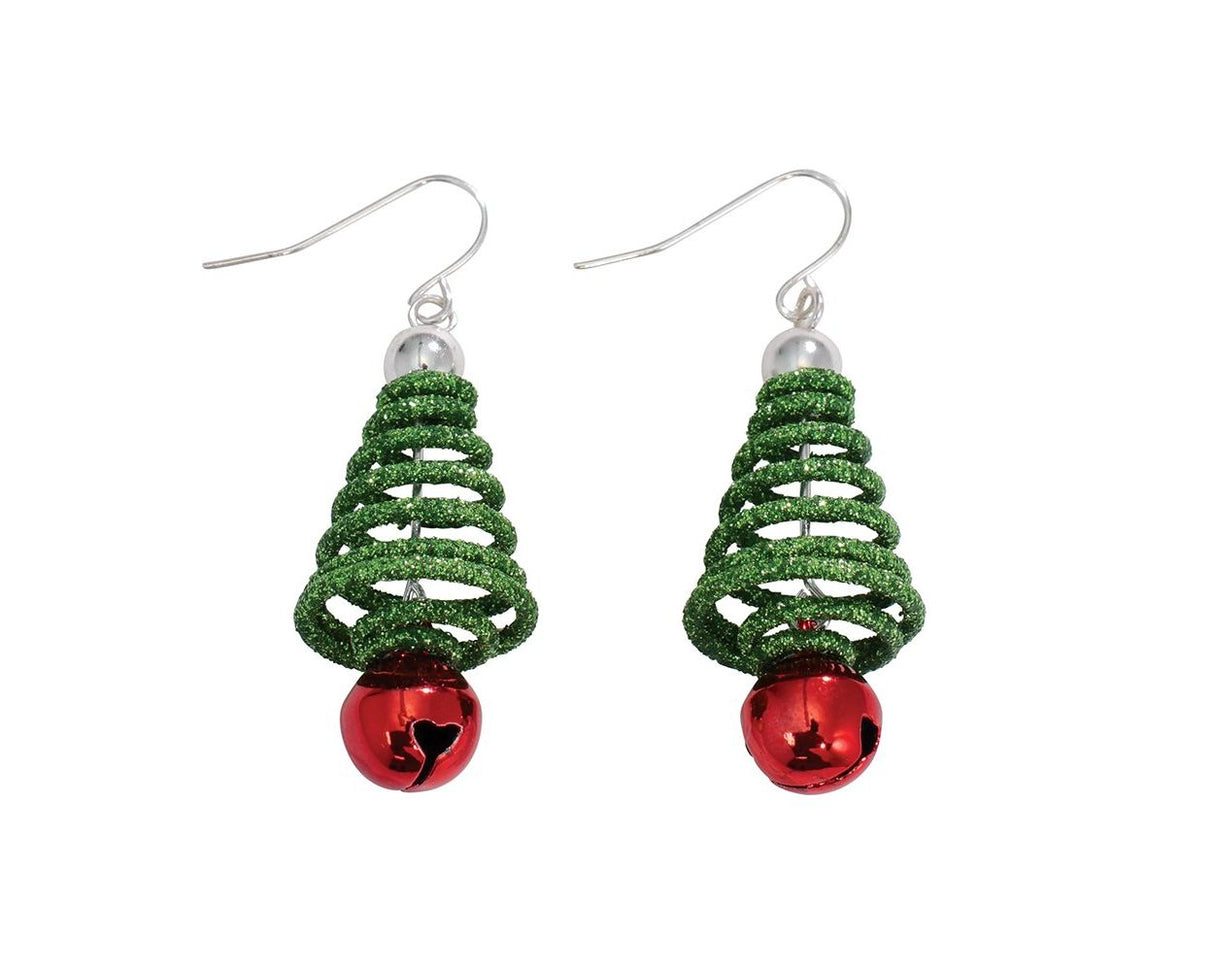 Earrings-Green Tree Red Jingle