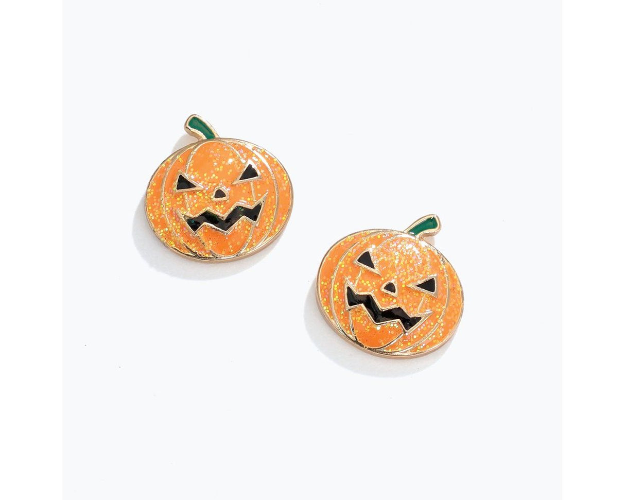 Earrings-Glitter Halloween Pumpkin