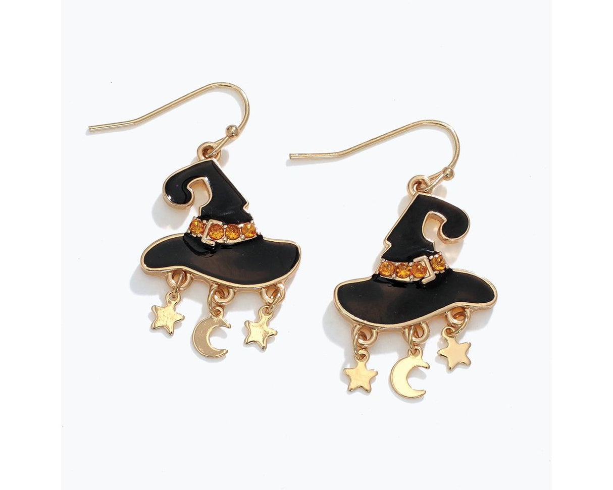 Earrings-Blck Witch Hat w GD Star