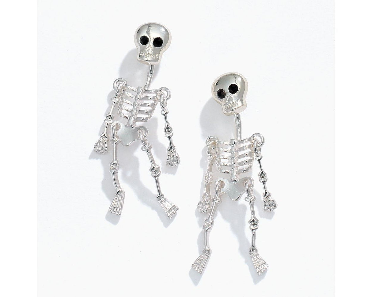 Earrings-Silver Dangling Skeletons