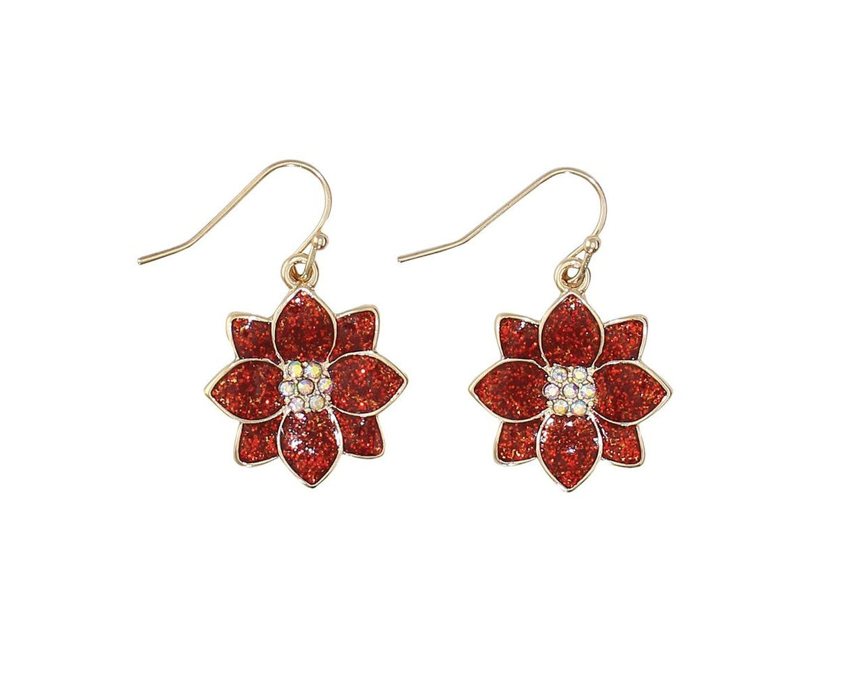 Earrings-Gold Glitter Poinsettias