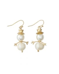 Earrings-Gold Pearl Snowmen