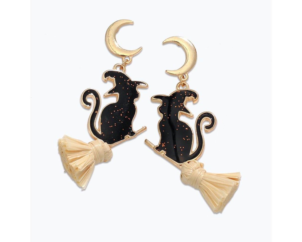 Earrings-Black Cats on Brooms