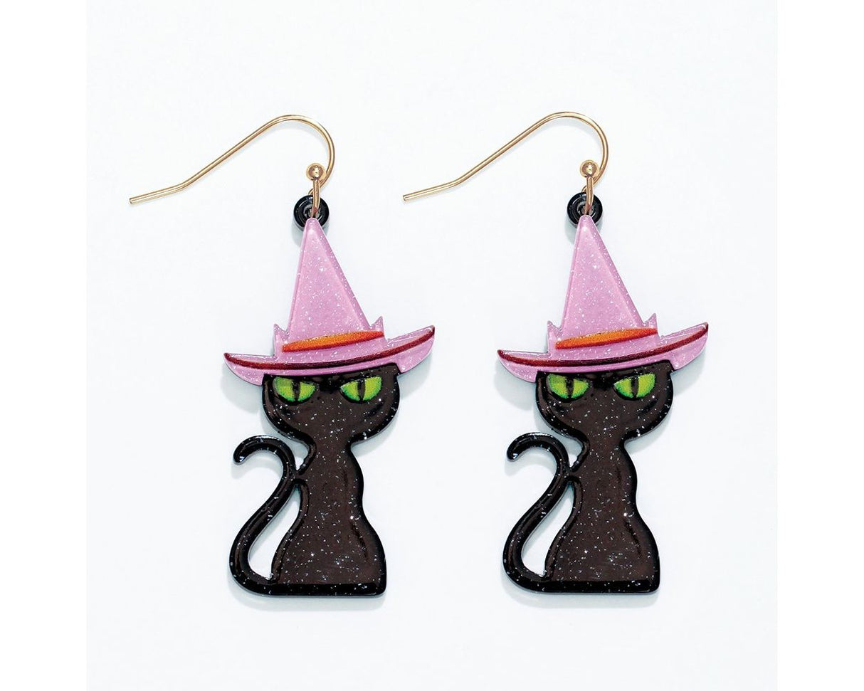Earrings-Purrrrrrple Hat Black Cat
