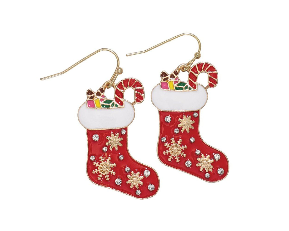 Earrings-Red Stocking w Snowflakes