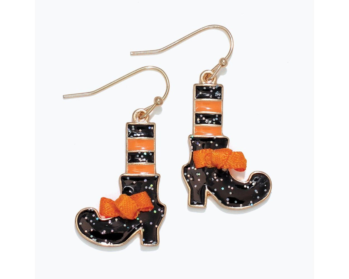 Earrings-Orange Witch Legs w Bow