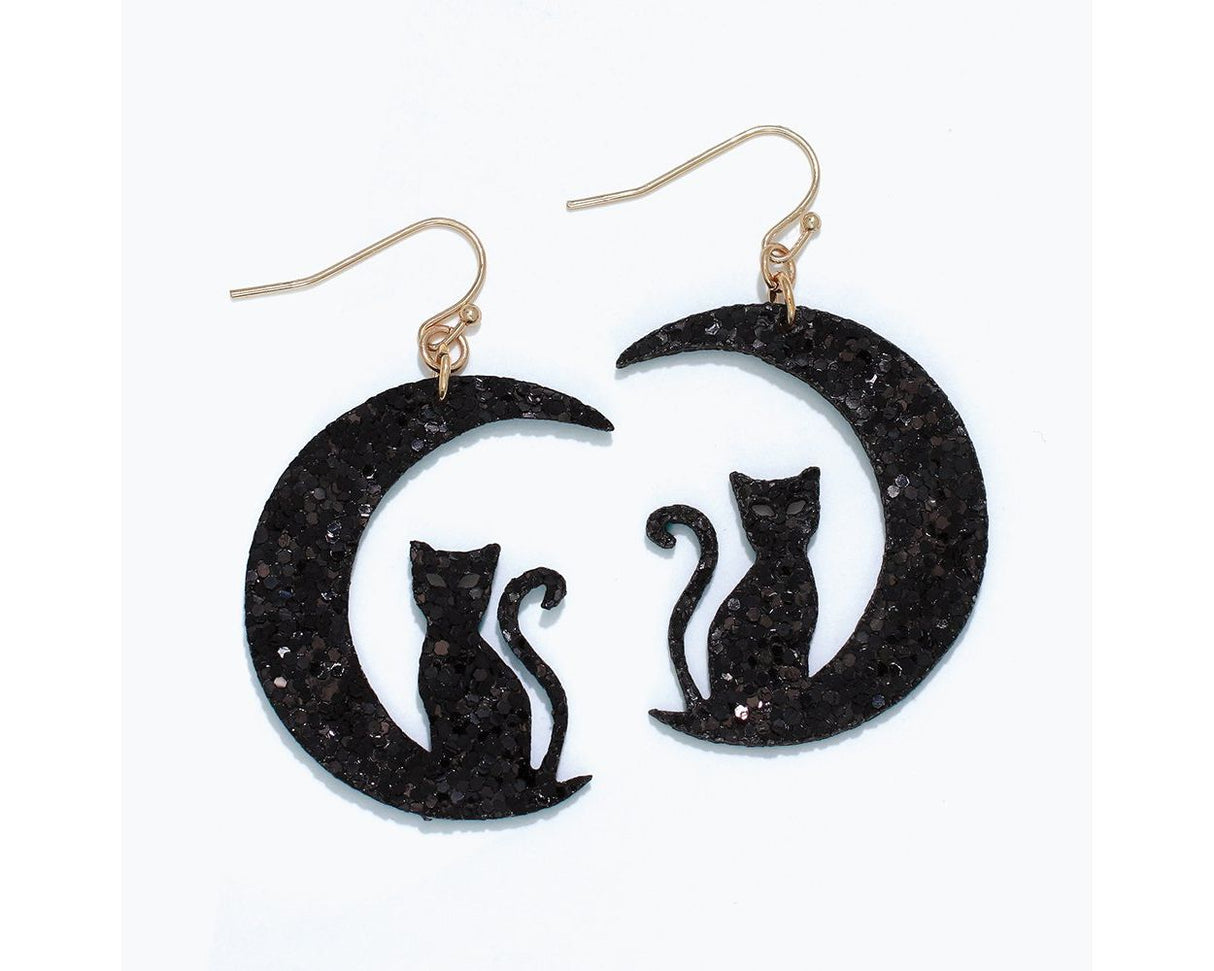 Earrings-Cat w Moon Silhouette