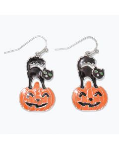Earrings-Black Cat on Pumpkin