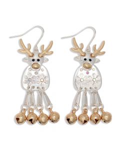 Earrings-TwoTone Reindeer w Bell Le