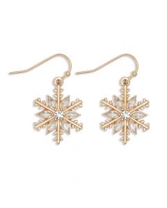Earrings-Gold Snowflakes w Crystals