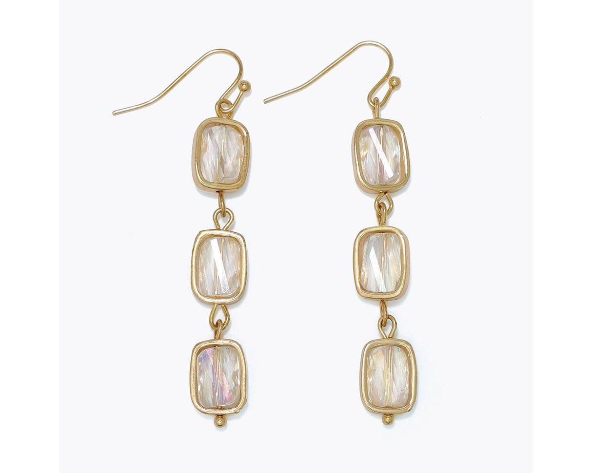 Earrings-Gold 3 Tier Crystal Drops